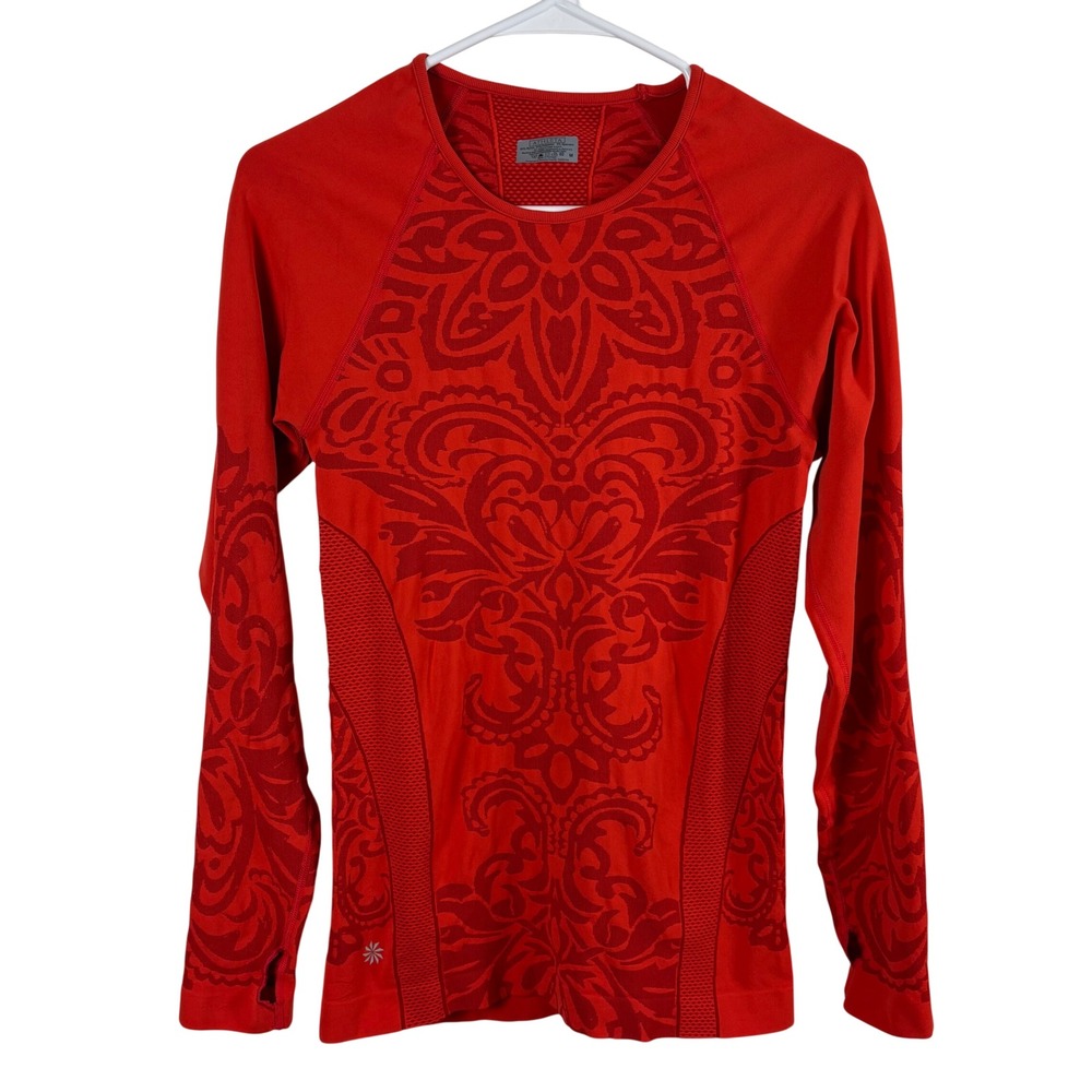 Athleta Compression Shirt Womens M Orange Seamless Long Sleeve Gorpcore Athletic